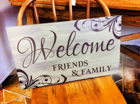 Welcome Friends and Family Swirl Corners